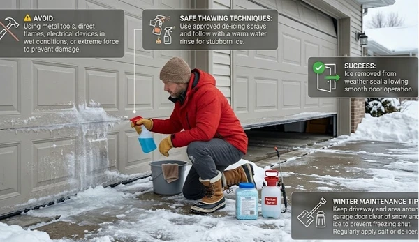 Garage Door Frozen Shut in Winter: How to Safely Thaw and Open It